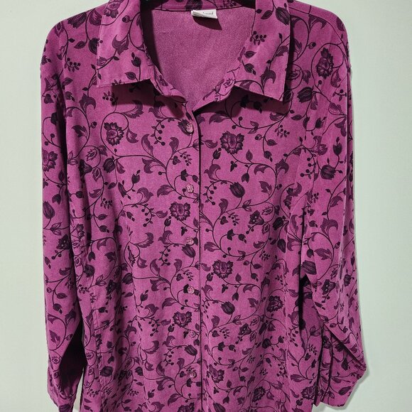 Westbound Tops - Westbound II Women's Long Sleeve Button Down Purple Floral Blouse - 2X